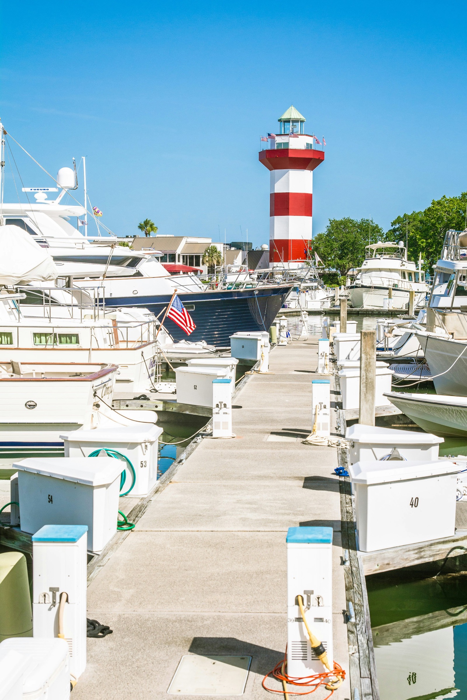 Harbour Town Lighthouse from the marina dock, Sea Pines