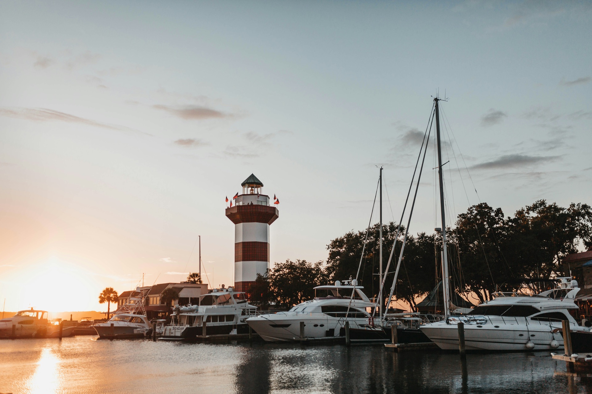 Sunset over Harbour Town Marina, Sea Pines